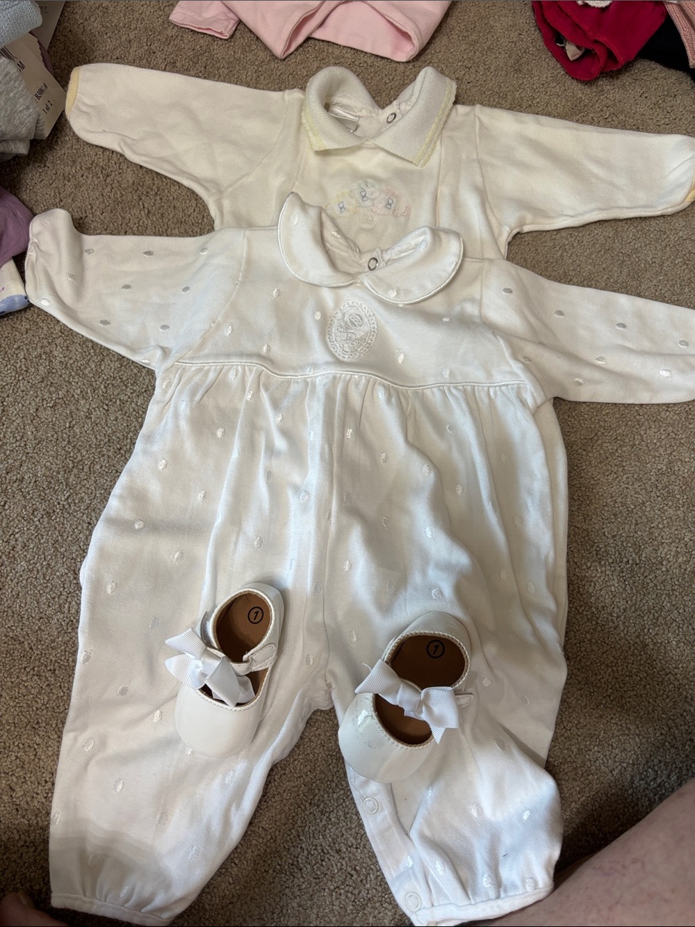 Dior Cream/White Baby One-Piece with Peter Pan Collar 2 pc with a pair of shoes